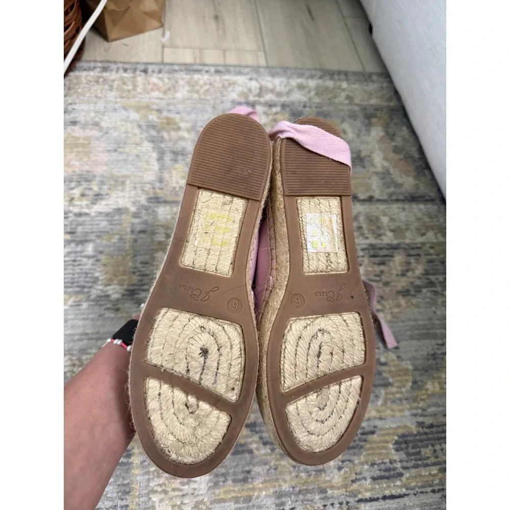 J.Crew Pink Canvas Lace Up Espadrille Flats Ankle Tie Shoes Womens 6